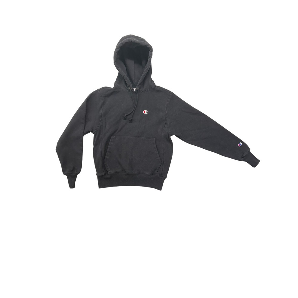 Champion Hoodie Sweatshirt Pullover Black Size Small w/Logo & Pocket